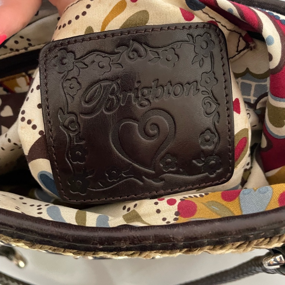 Brighton Rafia Multi-toned Purse with Brown Crocodile Trim and Silver Hardware - Picture 9 of 16